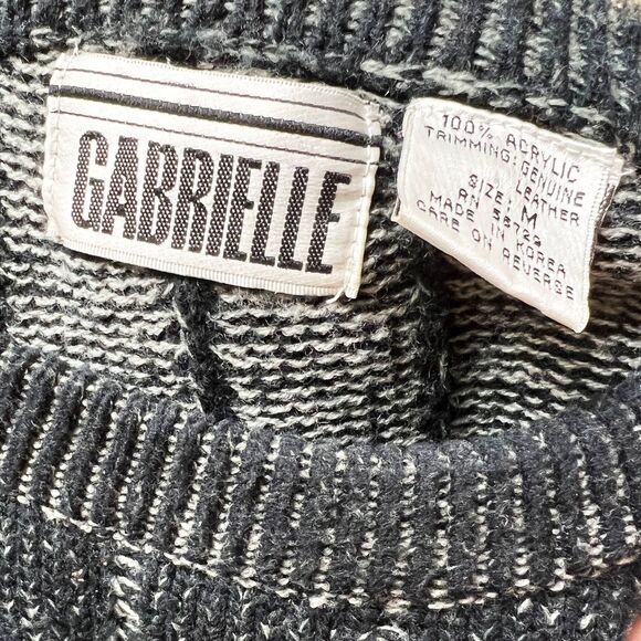 80s/90s Gabrielle Classic Oversized Cardigan Sweater With Leather Trim - Picture 4 of 4